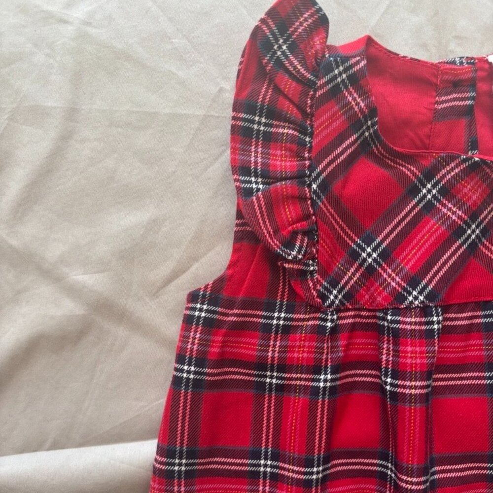 NWT H&M Girls’ Red Plaid Dress with Ruffled Sleeves – Size 2T
